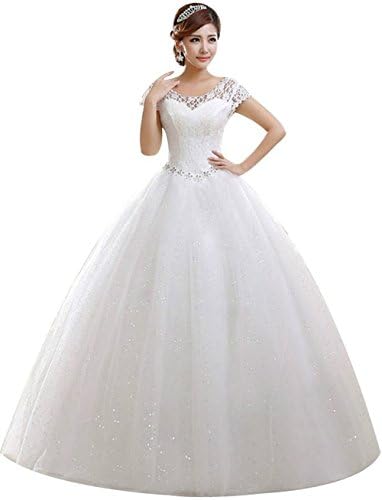 obqoo 2017 Elegant Jewel Scoop Capped Lace Beaded Ball Gown Wedding Dress