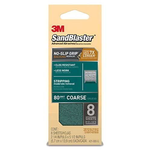SandBlaster 421-080-G Sandpaper with No-Slip Backing, 2-1/4-Inch x 5-1/2-Inch, 80-Grit, Green by Sandblaster