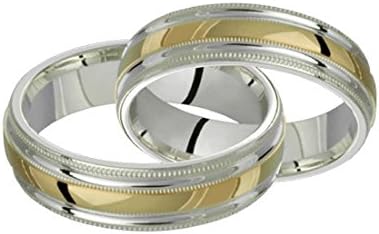 Alain Raphael 2 Tone Sterling Silver and 10k Yellow Gold 8 Millimeters Wide Wedding Band Ring Set Him and Her