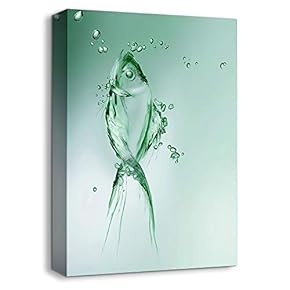 Canvas Wall Art Water Theme Fish Painting Artwork for Home Prints Framed - 12x18 inches