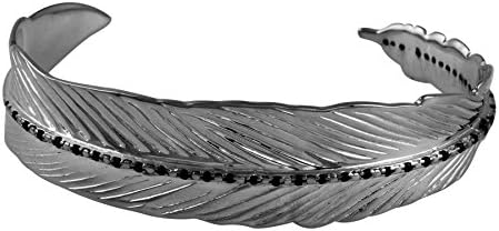 Fadkart Contemporary Black Rhodium Plated Modern Leaf Cuff Bracelet for Girls & Women (Black)