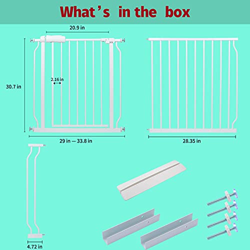 HOOOEN Extra Wide Baby Gate Extra Tall Dog Gate for Stairs Doorways White Metal Tension Child