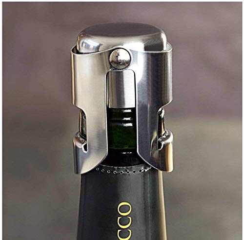 Champagne Sealer Stopper, FUNJIA 4 Pack Stainless Steel Sparkling Wine Bottle Plug Sealer Set with a Longer Sealing Plug, Gifts Accessories for Champagne - Thumbnail 3