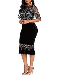 Vestido a media pierna ajustado con diamantes de imitación para mujer - Vestido de noche sin mangas sexy con cuello en V profundo sin mangas