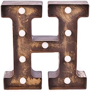 Home By Jackie GL01 Hanging 3V Vintage Metal Rustic Golden Led Letter Light (H)