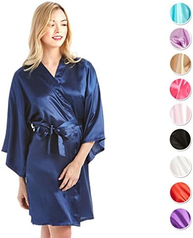MEVNI Women's Kimono Robe, Short, Skyblue, Small