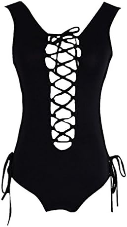 BKNY, Women's One Piece Black White Cut Out Strappy Deep V Plunge Monokini, Black M (Manufacturer size L)