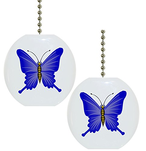 Set of 2 Blue Butterfly Solid CERAMIC Fan Pulls