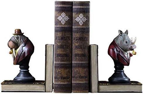 Ornaments Statues Decorations Figurine Sculpture American-Style European Creative Animal Book File Book By The Study Room Model Room Office Soft Decorative Resin Crafts, Walrus/Rhinoceros (Set)