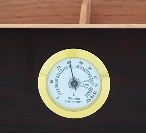 Maypes Desktop Humidor w/Hygrometer – Holds 25-50 Cigars – Cigar Aficionado Set Includes: Tempered Glass Top, Hygrometer, Dehumidifier, Divider – Interior: Spanish Cedar – Exterior: Mahogany Finish