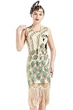 BABEYOND 20's Vintage Peacock Sequin Fringed Party Flapper Dress (Beige, Small)