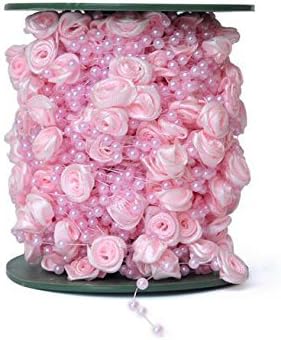 Blogger 30m/100feet Cream Rose Flower Pearl Beads String Garland Wedding Centerpiece Party Decoration Crafting DIY Accessory for Party Garland Wedding Centerpieces Bridal Bouquet Decoration (Pink)