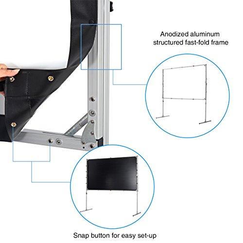 Excelvan Fast Folding Portable Projector Screen Indoor Outdoor Movie Theater screen with Adjustable Stand Legs, Sticky Button and Carry Bag For Front Projection (120 Inch 16:9)