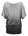 WT1052 Womens Round Neck Short Sleeve Dip-Dye Dolman Top M BLACK
