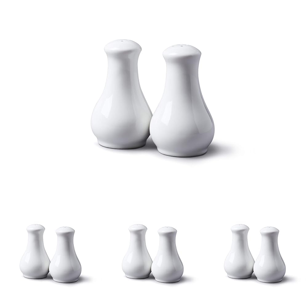 WM Bartleet & Sons 1750 T444 Traditional Porcelain Salt & Pepper Pot Shaker Cruet Set 13cm – White (Pack of 4)