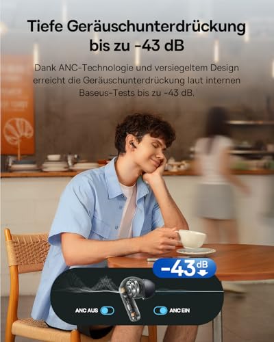 EP10 NC In Ear Kopfhörer Bluetooth Noise Cancelling, Bluetooth Kopfhörer mit -43 dB ANC, Adaptive Geräuschunterdrückung, Earbuds mit 4-Mic KI Klarer Anruf, IP55, 41H Spielzeit, Bluetooth 6.0