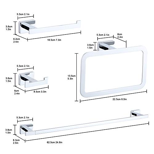 DUFU Set of 4 Bathroom Accessories, 60 cm Stainless Steel Towel Rack, Towel Ring, Towel Holder and Bathrobe Hook, Wall Mounted Silver