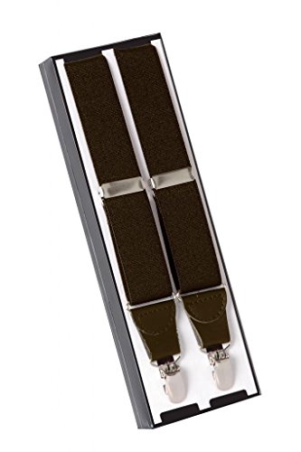 Mens Elastic X-back Adjustable Clip-on Suspenders With Leather Trim - Brown (Regular, 46" Long)