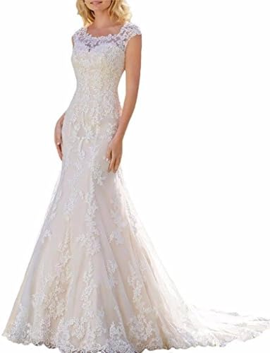 Taobei Women's Beaded Lace Appliques Wedding Dress Mermaid Long Bridal Gowns Ivory-8