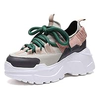 Hoxekle Platform Sneakers Women Casual Shoes Height Increasing 7cm Chunky Shoes Woman Ladies Wedge Runing Shoes Beige