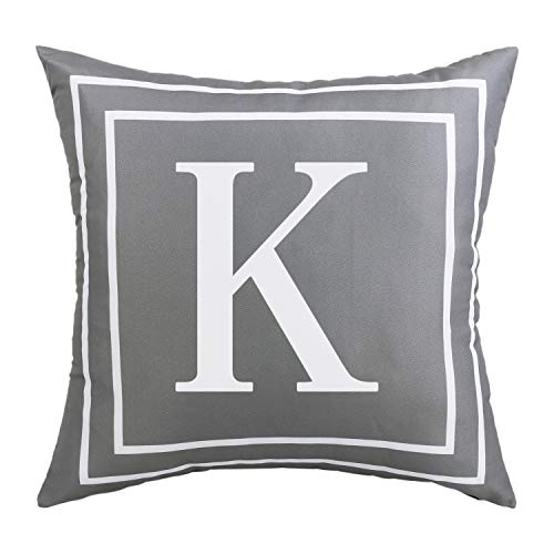 Fascidorm Gray Pillow Cover English Alphabet K Throw Pillow Case Modern