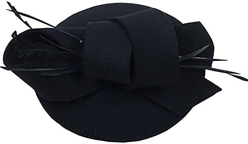 Australian Wool Beret Cap Women Winter Pillbox Fedora Hat Cocktail Feather Headwear