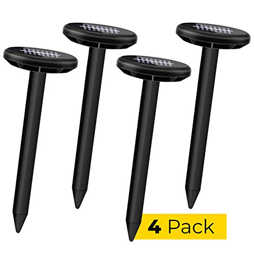 Luma Solar Mole Repellent, Gopher Repellent, Snake Repellent, Groundhog Repellent, Chipmunk Repellent, Vole Repellent for Outdoors - 4 Pack of Sonic Spikes - Solar Powered Safe Rodent Deterrent Chaser