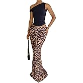 HOHOPEACH Leopard Print Skirt Cheetah Print Long Skirts for Women Trendy Y2k Summer Skirts Maxi Skirt