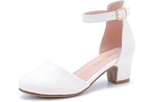 LAURMOSA Little Girls Dress Sandals Closed Toe Chunky High Heel Sandals Ankle Strap Wedding Party Pump Shoes
