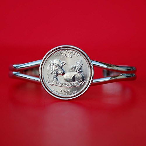 US 2004 Wisconsin State Quarter BU Unc Coin Silver Plated Cuff Bracelet - Beautiful