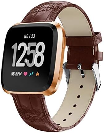 Sunbona for Fitbit Versa Bracelet Strap, Durable Luxury Leather Alligator Pattern Solid Color Sports Adjustable Replacement Bangle Wrist Band Women Men Gifts (Brown)