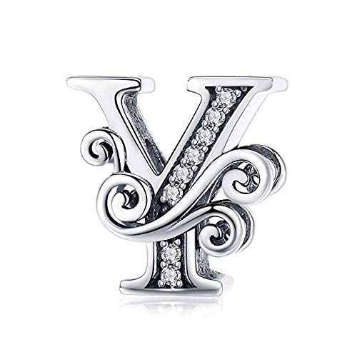 Genuine 925 Sterling Silver Initial A-Z Alphabet Bead 26 Letter Charms for Pandora Bracelet Jewellery (Y)