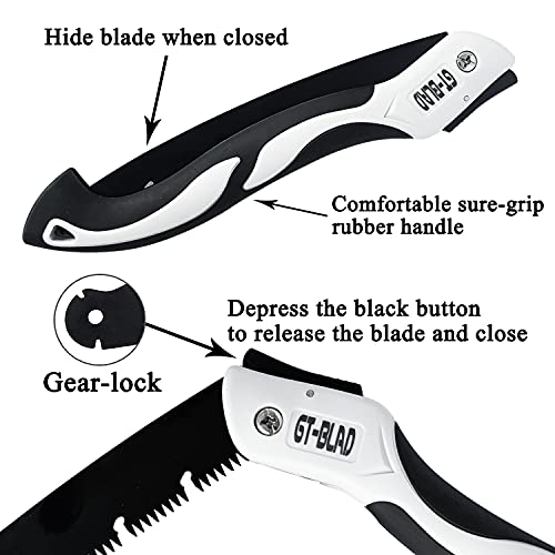 Folding Hand Saw 10 Inches Comes With a Replaceable Blade, Compact Design Hand Saw For Trees For Camping, Pruning Saw With Hard Teeth, Quality Sk-5 Steel (black and white)