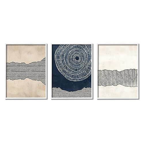 Stupell Industries Boho Muted Fractals 3 Piece White Framed Giclee Art Set Desi…