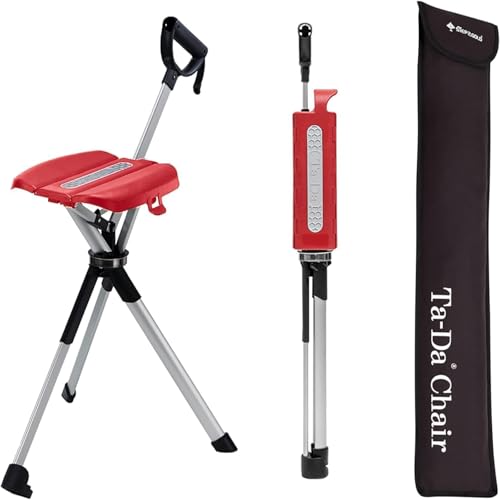 TA-Da Chair Serie 2 - Gehstock mit Sitz, ultraleichter Aluminiumrahmen & robuster Klapphocker (bis zu 136 kg), zusammenklappbares Design, ideal für Wa