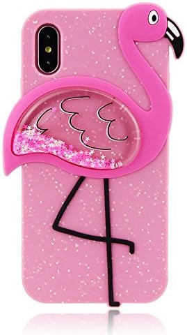 Flowing Liquid Floating Glitter Stars Shockproof iPhone X Case Protective Soft Flexible Silicone Case for iPhone X (Flamingo)