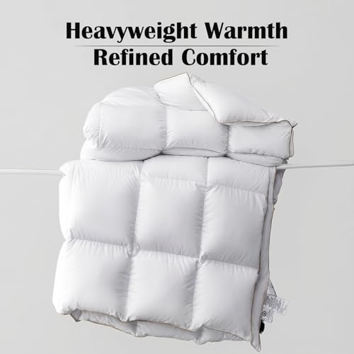 SWITTE 80% Goose Down Duvet Queen Size,Hotel-Like 100% Organic Cotton Shell 800 TC Bedding Down Comforters,700+ Fill Power Heavyweight Thickened Duvet Insert,White(90x90inch)