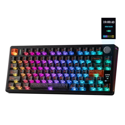 EPOMAKER TH80 V2 PRO Wireless Gaming Keyboard with Screen&Knob, 10000mAh, 2.4Ghz/BT/USB-C, RGB, Hot Swap, Custom Driver, NKRO, PBT Keycap, Mechanical Keyboard for PC/Mac (Black, Sea Salt Silent)
