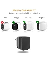 Adaptador de corriente Quick Charge 3.0 de FARSAIL y cable de extensión de 6 pies 1,8 m Compatible con Arlo Pro & Arlo Pro 2 y Arlo GO, cables de extensión Arlo y cargador de pared USB - No se necesita carga (negro)