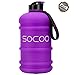 SOCOO 2.2 Litre Half Gallon Water Bottle Leakproof BPA FREE workout water bottle large Sport Jug with handle and Carrying Loop for fitness Gym 75 ounce wide mouth portable water jug (Dark Purple)