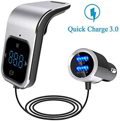 ELE KING FM Transmitter with Bluetooth 4.2/QC3.0 Car Charger/Bluetooth Receiver, Touch Control Design Wireless in-Car Bluetooth FM Transmitter Radio Adapter Car Kit,4 USB Ports,Voice Navigation