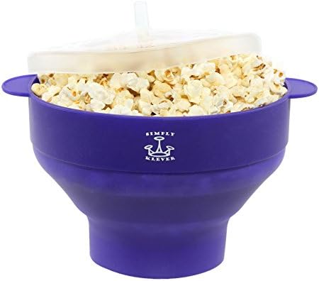 Simply Klever Microwave Popcorn Popper, Silicone Popcorn Maker, Collapsible Bowl BPA Free (Blue) - THE HEALTHY LOW CALORIE SNACK
