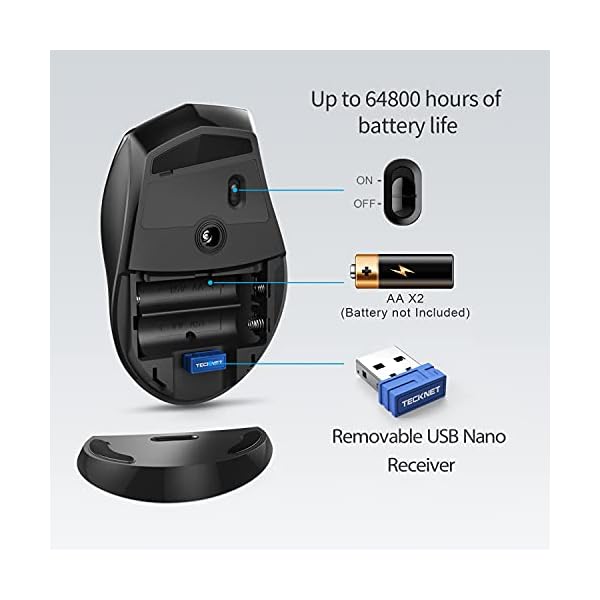 TECKNET-M002-24G-Classic-Wireless-Mouse-4800-DPI-6-Adjustment-Levels-Nano-USB-wireless-receiver-Grey TECKNET 2.4G Classic Wireless Mouse for Laptop, 3200 DPI Optical Computer Mouse with 6 Adjustable Levels, 30 Months Long…