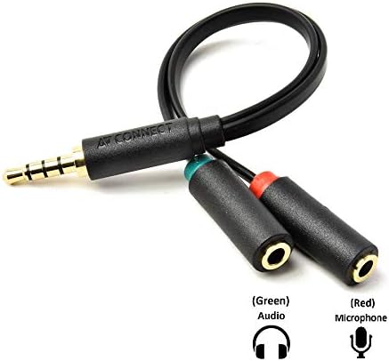 AV Connect 3.5mm Headphone mic Audio Y Splitter Adapter Cable 1 Male to 2 Female - 15cm