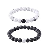 MAOCEN Distance Relationship Bracelet for Lover-2pcs Black Lava Rock & White Howlite Stone 8mm Beads