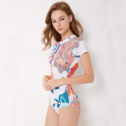 Iusun Women 's One Piece Wetsuit Short Sleeve Thin Zip Flower Printing Siamese Swimwear Swim Suit Super Stretch Bodysuit - Perfect for Swimming/Scuba Diving/Snorkeling/Surfing/Wading/Spa