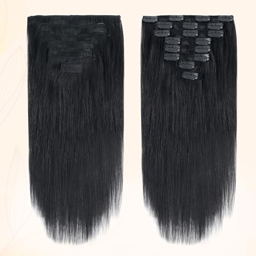 Sassina Straight Human Hair Clip ins Extensions 18 Inch Natural Clip in Remy Human Hair Extensions Jet Black Clip ins Hair Extensions Full Head 8 Pcs with 18 Clips 120 Grams #1