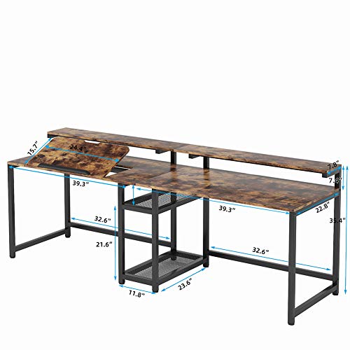 TIYASE 78.7 inch Double Computer Desk with Storage Shelves, Extra Long