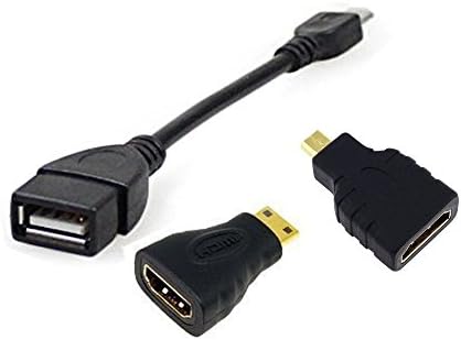 Android Tablet Cable Adapter Set Micro USB OTG to USB 2.0 Adapter + HDMI Adapter HDMI Female to Micro/Mini Male 3 Pc Set (Straight)