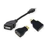 Android Tablet Cable Adapter Set Micro USB OTG to USB 2.0 Adapter + HDMI Adapter HDMI Female to Micro/Mini Male 3 Pc Set (Straight)